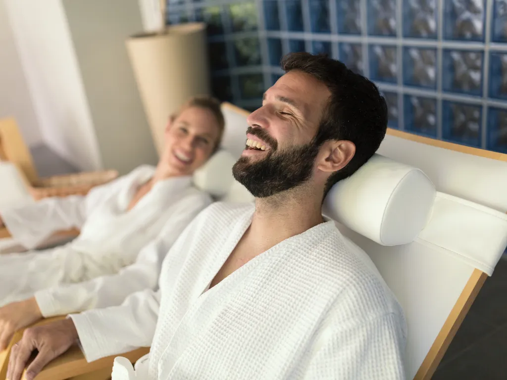 Couple enjoying wellness spa resort treatments